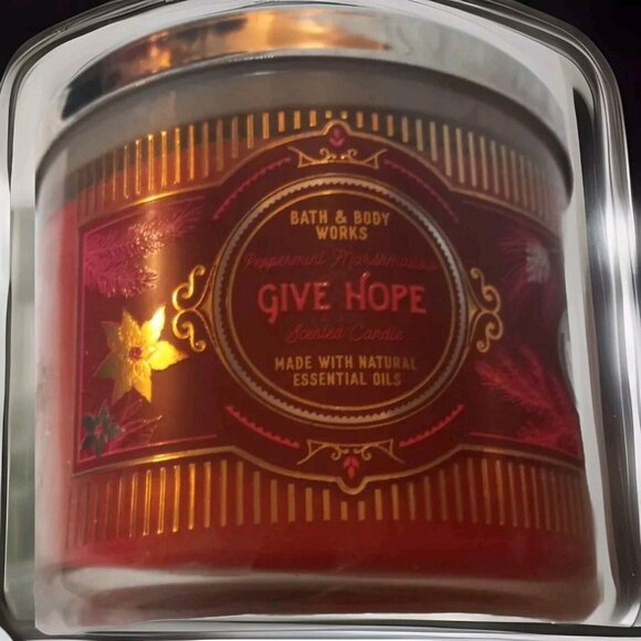 Bath & Body Works Peppermint Marshmallow Candle Give Hope – 3 Wick NEW - Picture 1 of 3
